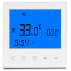 Biely Digitálny termostat pre podlahové kúrenie HY03-1601 s externým čidlom teploty.