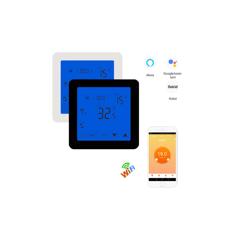 WiFi white wireless thermostat HY08-1604 for underfloor heating with external temperature number + WiFi