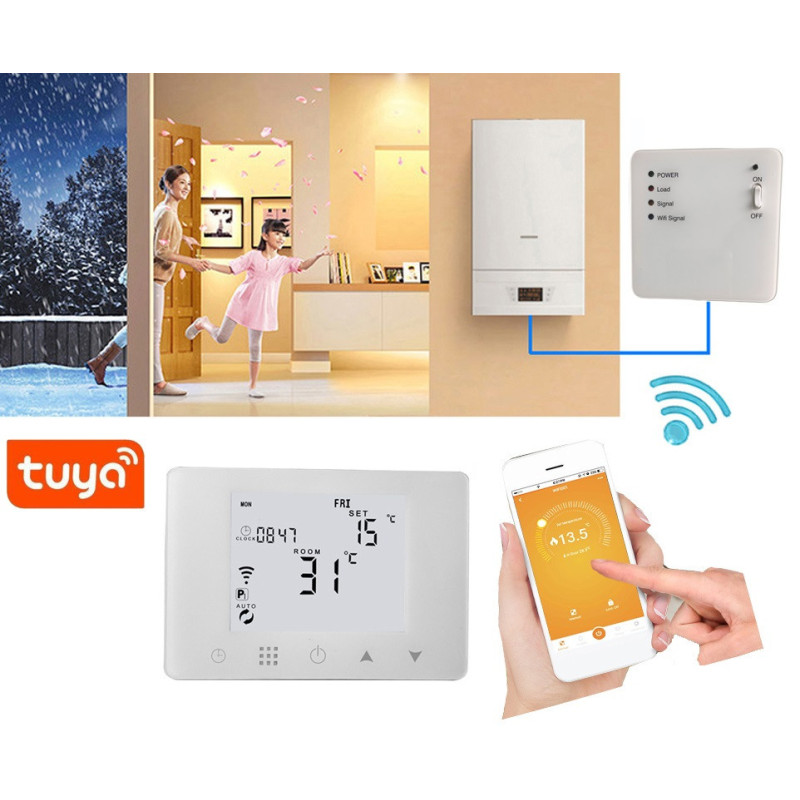 WiFi wireless room thermostat with separate boiler control unit – switching contact HY-09rf-1605