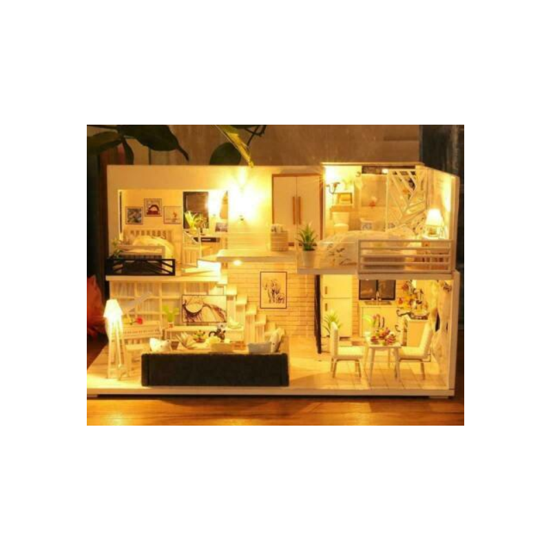 3D wooden micro LED dollhouse 1511, miniature furniture, dolls