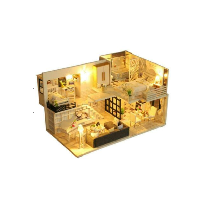 3D wooden micro LED dollhouse 1511, miniature furniture, dolls