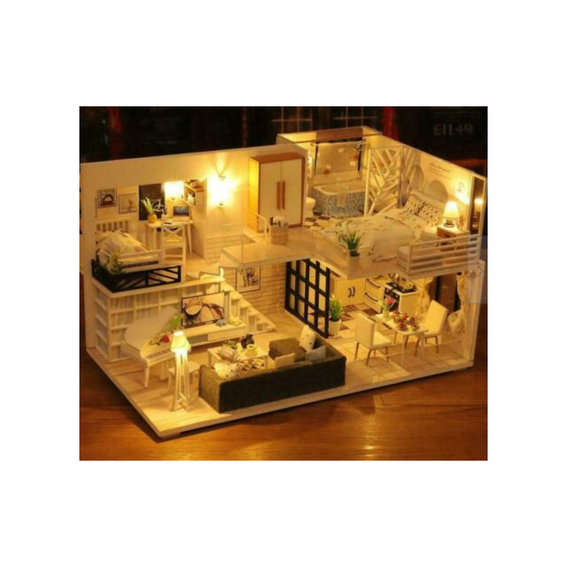 3D wooden micro LED dollhouse 1511, miniature furniture, dolls