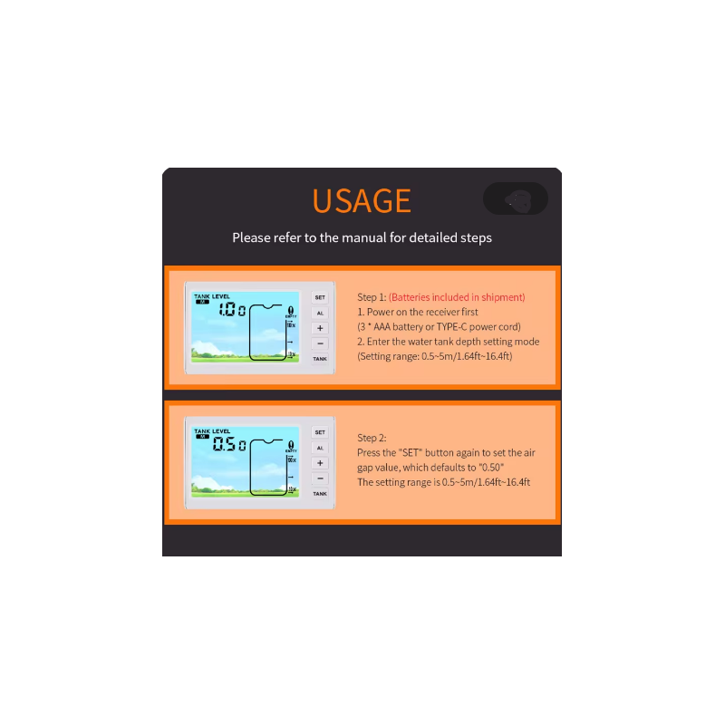 Water level sensor - Liquid level measurement + WiFi transmission for LCD 087-solar.